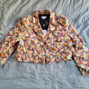 Something Navy Floral Cropped Blazer Size L